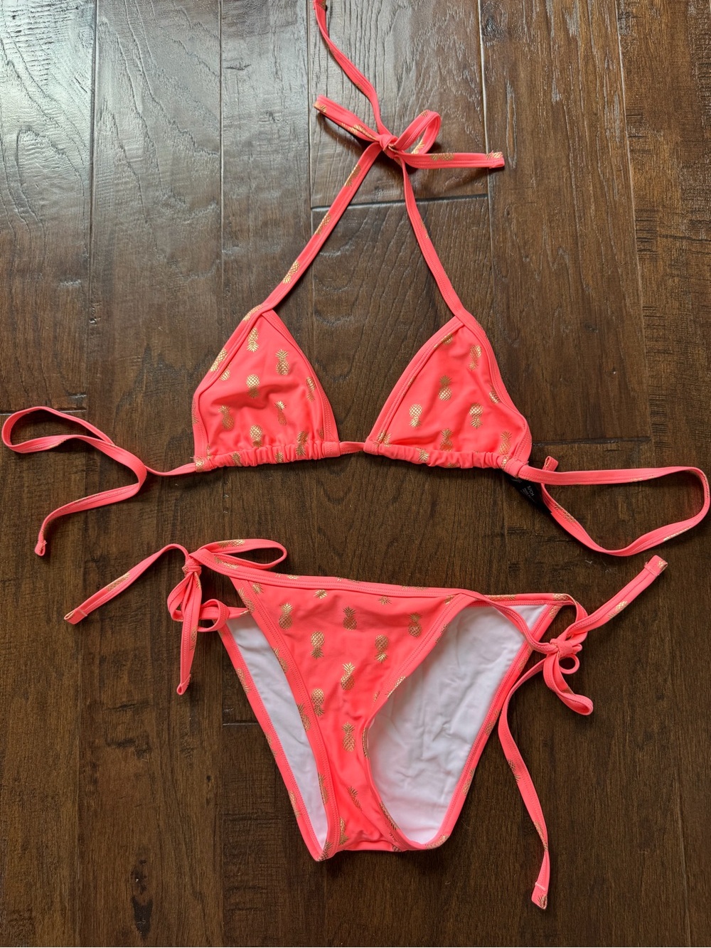 Neon Coral Pineapple Print Triangle Bikini